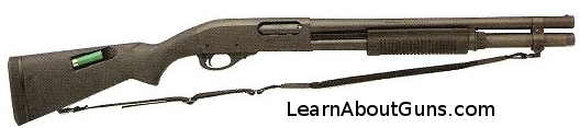 A shotgun, the Remington 870 XCS Marine Magnum